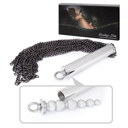 Серебристо-черная металлическая плеть с рукоятью-елочкой - 56 см. (серебристый с черным)