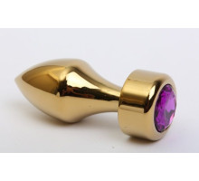 Золотистая анальная пробка с широким основанием и фиолетовым кристаллом - 7,8 см. (фиолетовый)