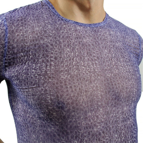 Облегающая футболка с рисунком-ячейками (фиолетовый|L)