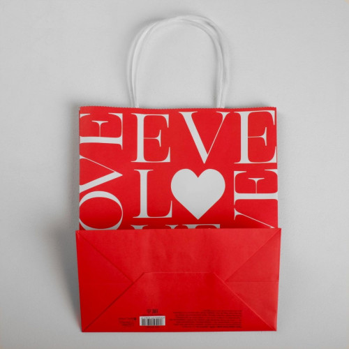 Бумажный пакет LOVE - 22 х 25 см. (красный с белым)