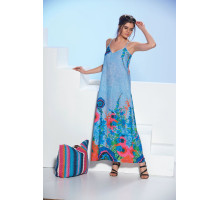 Летнее платье-сарафан с цветочным принтом (голубой|XL)