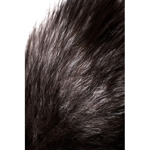 Черная силиконовая анальная втулка с хвостом чернобурой лисы - размер S (черный)