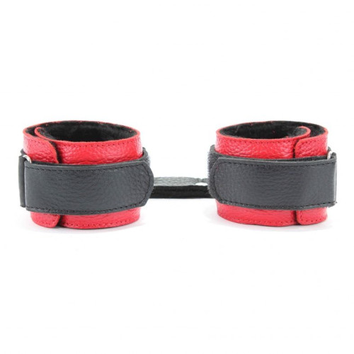 Красно-чёрные кожаные наручники с меховым подкладом (красный с черным)