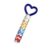 Стеклянный фаллос с ручкой-сердцем - 22,5 см. (разноцветный)