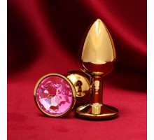 Золотистая анальная пробка с розовым кристаллом (золотистый)