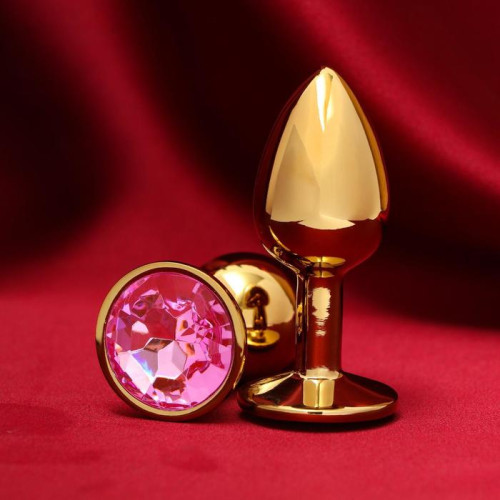 Золотистая анальная пробка с розовым кристаллом (золотистый)