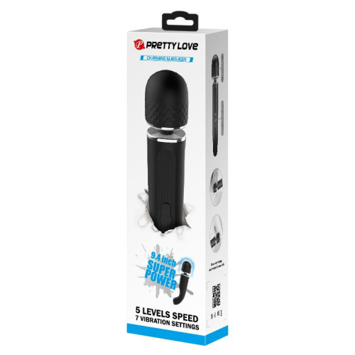 Черный мощный жезловый вибратор с изогнутой ручкой Charming Massager - 24 см. (черный)