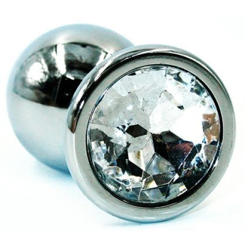 Серебристая коническая анальная втулка с прозрачным кристаллом - 8 см. (прозрачный)