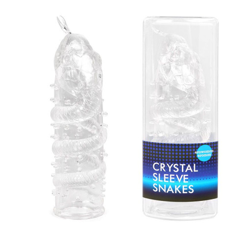 Закрытая рельефная насадка Crystal sleeve snakes в виде змеи с усиками - 14 см. (прозрачный)