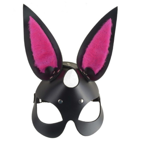 Черная маска  Зайка  с розовыми меховыми вставками (черный с розовым)