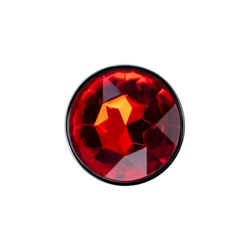 Изящная ребристая анальная втулка с красным кристаллом - 7 см. (красный)