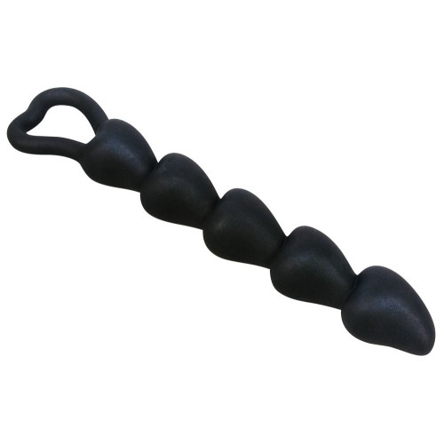 Чёрная анальная цепочка с звеньями-сердечками Black Velvet - 18,5 см. (черный)