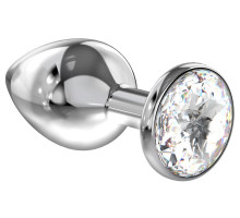 Большая серебристая анальная пробка Diamond Clear Sparkle Large с прозрачным кристаллом - 8 см. (прозрачный)