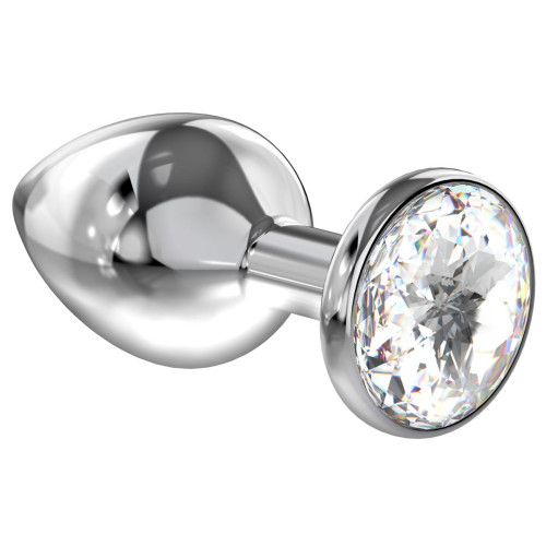 Большая серебристая анальная пробка Diamond Clear Sparkle Large с прозрачным кристаллом - 8 см. (прозрачный)