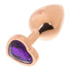 Золотистая анальная пробка OYO с фиолетовым кристаллом-сердцем - 7,3 см. (фиолетовый)