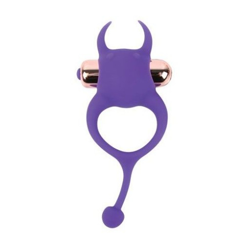 Фиолетовое эрекционное виброкольцо с рожками и хвостиком (фиолетовый)