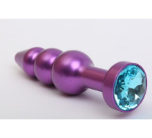 Фиолетовая фигурная анальная ёлочка с голубым кристаллом - 11,2 см. (голубой)