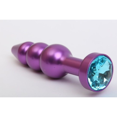 Фиолетовая фигурная анальная ёлочка с голубым кристаллом - 11,2 см. (голубой)