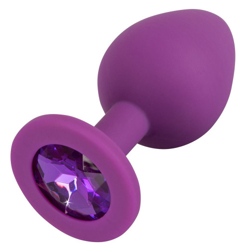 Фиолетовая анальная пробка с кристаллом - 8 см. (фиолетовый)