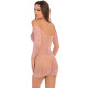 Пикантное короткое платье с длинным рукавом и отрытыми плечами (нежно-розовый|S-M)