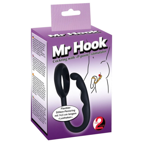 Эрекционное кольцо с анальным стимулятором Mr Hook (черный)