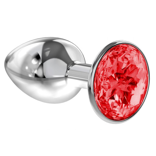 Малая серебристая анальная пробка Diamond Red Sparkle Small с красным кристаллом - 7 см. (красный)