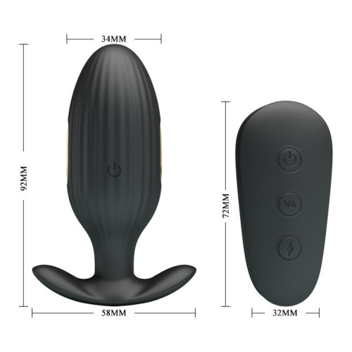 Черная анальная вибропробка с электростимуляцией и пультом ДУ Royal Pleasure - 9,2 см. (черный)