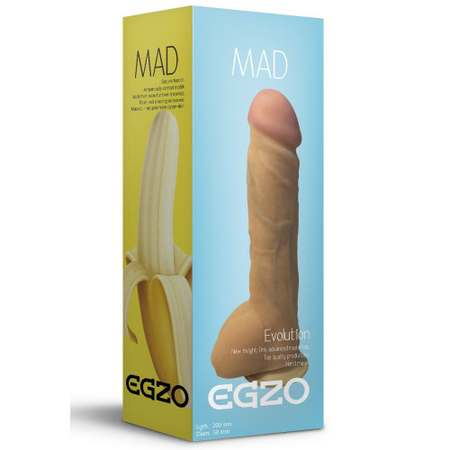 Большой реалистичный фаллоимитатор Mad Banana с мошонкой - 23,5 см. (телесный)