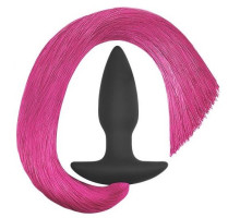 Черная анальная пробка с розовым хвостом Silicone Anal Plug with Pony Tail (черный с розовым)