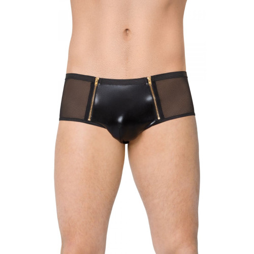 Мужские трусы-шорты с замочками и центральной частью из wet-look ткани (черный|M-L)