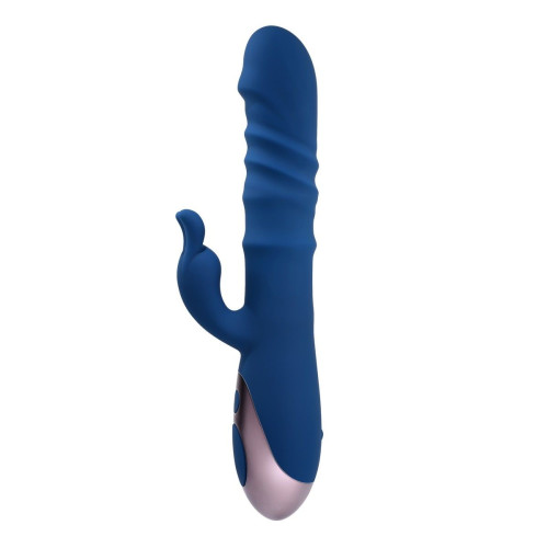 Синий вибратор-кролик The Ringer с функцией поступательных движений - 23,8 см. (синий)