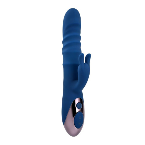 Синий вибратор-кролик The Ringer с функцией поступательных движений - 23,8 см. (синий)
