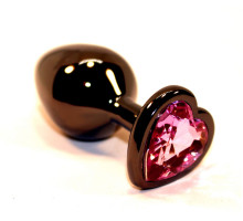 Чёрная пробка с розовым сердцем-кристаллом - 7 см. (розовый)