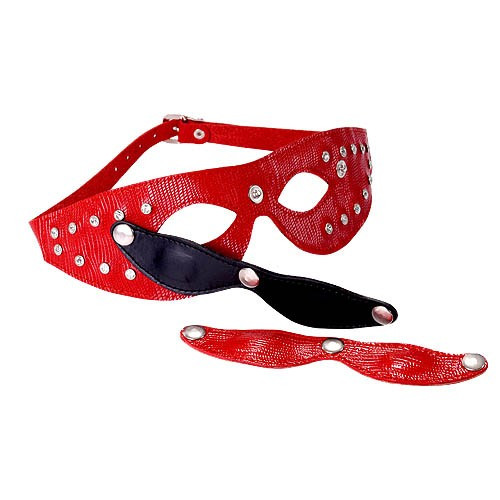 Красная кожаная маска со съёмными шорами (красный)