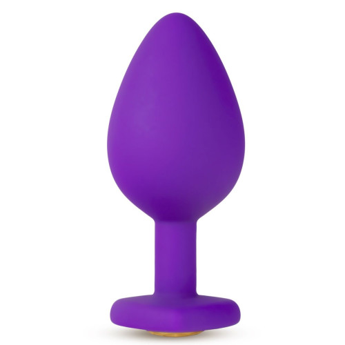 Фиолетовая анальная пробка Bling Plug Large с золотистым стразом - 9,5 см. (фиолетовый)