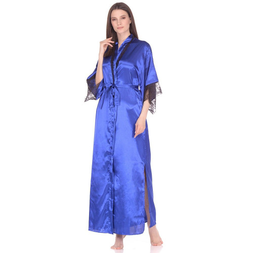 Роскошный длинный халат из искусственного шелка (синий|F)