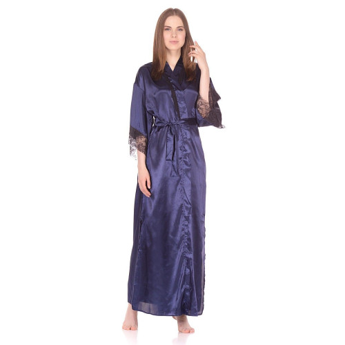 Роскошный длинный халат из искусственного шелка (синий|F)