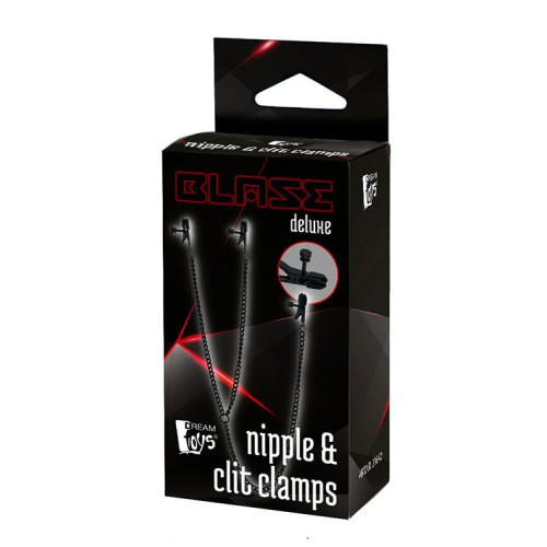 Черные зажимы на соски и клитор на цепочке DELUXE NIPPLE & CLIT CLAMPS (черный)
