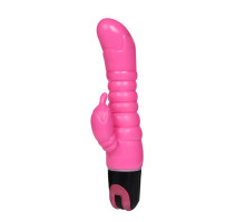 Розовый вибратор-кролик с ребрышками - 22,5 см. (розовый)