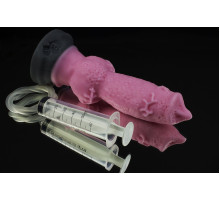 Розовый фаллоимитатор собаки  Акита  с эякуляцией - 25 см. (розовый)