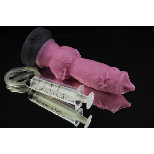 Розовый фаллоимитатор собаки  Акита  с эякуляцией - 25 см. (розовый)