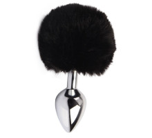 Серебристая анальная втулка с заячьим хвостиком Frolics Fur Tail Butt Plug (серебристый с черным)