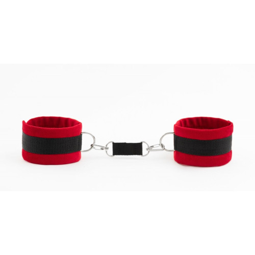 Красно-черные наручники My rules на сцепке (красный с черным)