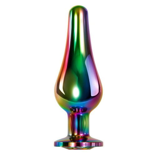 Радужная анальная пробка Rainbow Metal Plug Small - 9,4 см. (разноцветный)