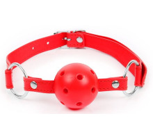 Красный кляп-шарик на регулируемом ремешке с кольцами (красный)