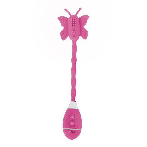 Розовый вибростимулятор-бабочка на ручке THE CELINE BUTTERFLY (розовый)
