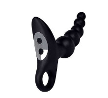 Черный силиконовый анальный вибромассажер-ёлочка с колечком-ограничителем (черный)