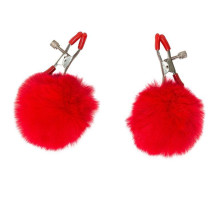 Зажимы на соски Angelic с красными меховыми шариками (красный)