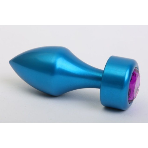 Синяя анальная пробка с фиолетовым стразом - 7,8 см. (фиолетовый)
