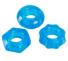 Набор из 3 голубых эрекционных колец Stretchy Cock Ring (голубой)